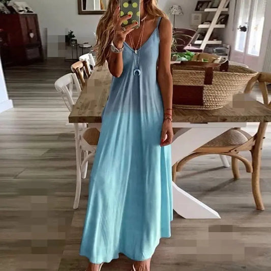 New Women's Slim Fit Gradient Print Maxi Dress